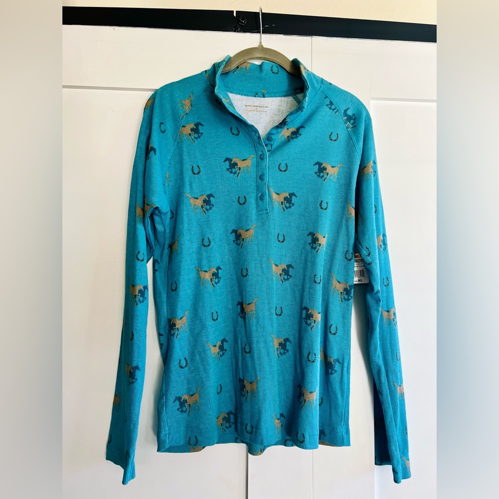 Bit & Bridle Blue Equestrian Print Top - Picture 2 of 6